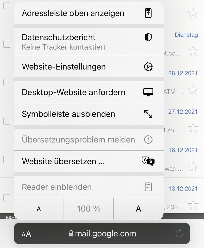 Wählen Sie „Desktop-Website anfordern“ um Desktop-Gmail zu laden