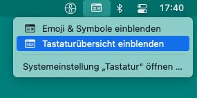 Wählen Sie „Tastaturübersicht“, um die Bildschirmtastatur am Mac zu öffnen