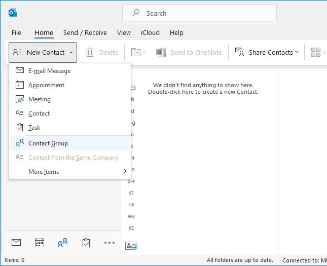 Create a new contact group in Outlook to set up a distribution list