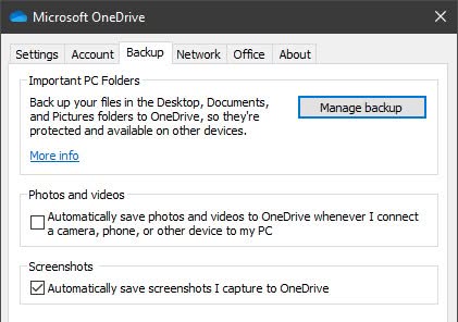 Have Windows 10 screenshots saved to a default location automatically with OneDrive