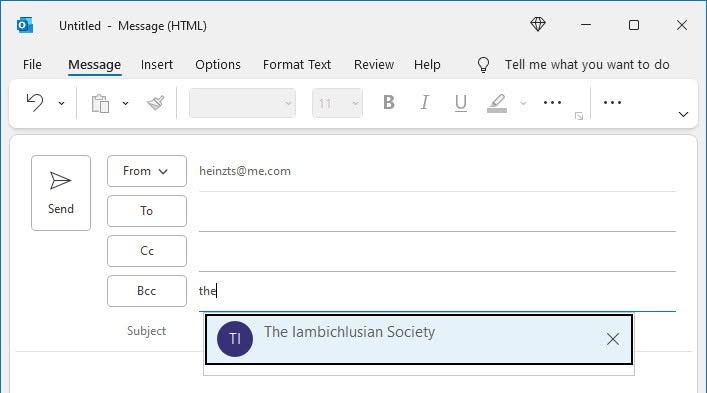 Let Outlook for Windows auto-complete your distribution list to send a group email
