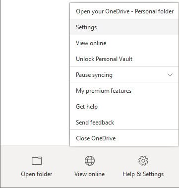 Open the OneDrive settings