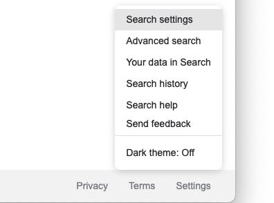 Select “Search settings” from the Google “Settings” menu