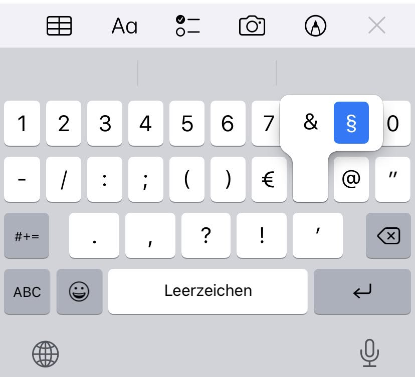 So fügen Sie am iPhone ein Paragraphenzeichen ein