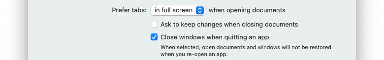 Check “Close windows with quitting an app” to start Safari fresh each time