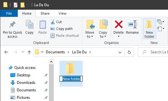 Create a new file folder with Windows Explorer