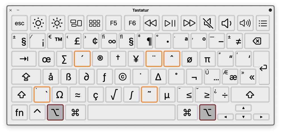 Mit der Mac Bildschirmtastatur lässt sich die Tastenkombination für das Gradzeichen eruieren, hier für die US-Englische Tastatur