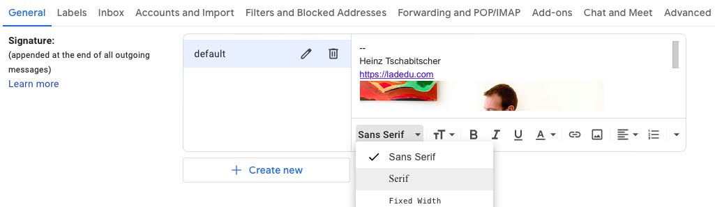 Use the formatting toolbar to add text styles and more to a Gmail email signature