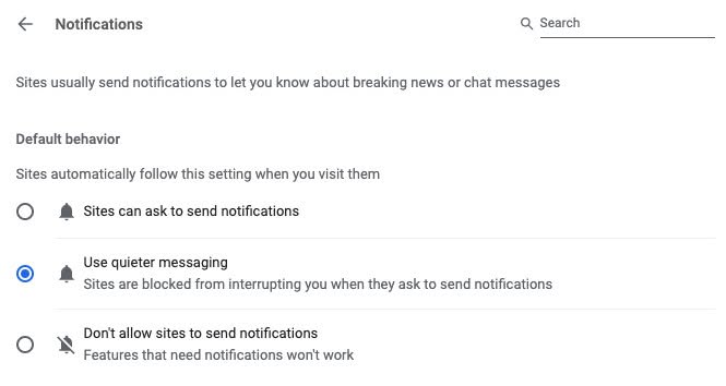 Disable interruptions through site notification requests in Google Chrome