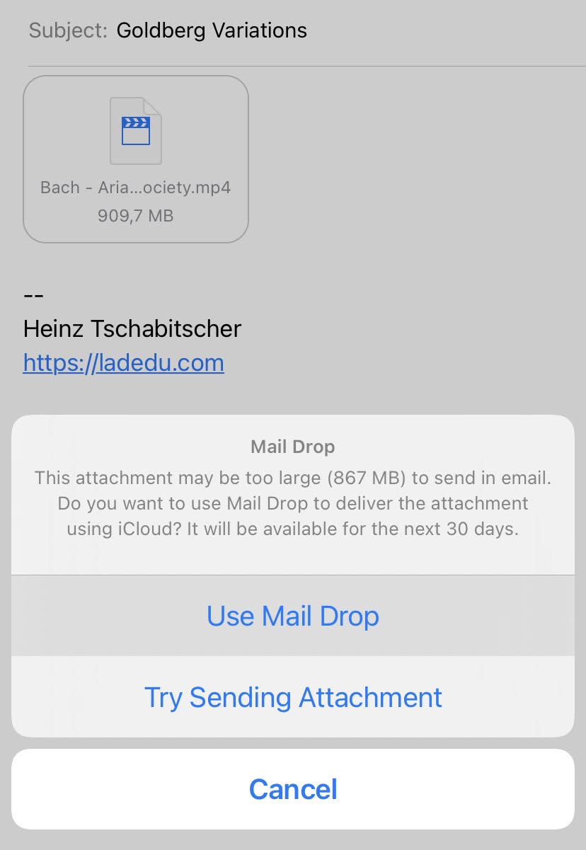 Send a file using Mail Drop from iPhone Mail