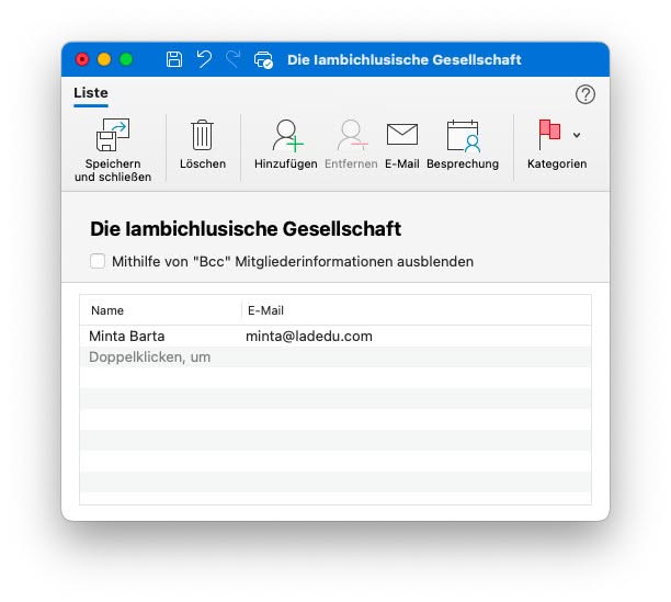 Eine Gruppe zum Emailversand in Outlook für Mac