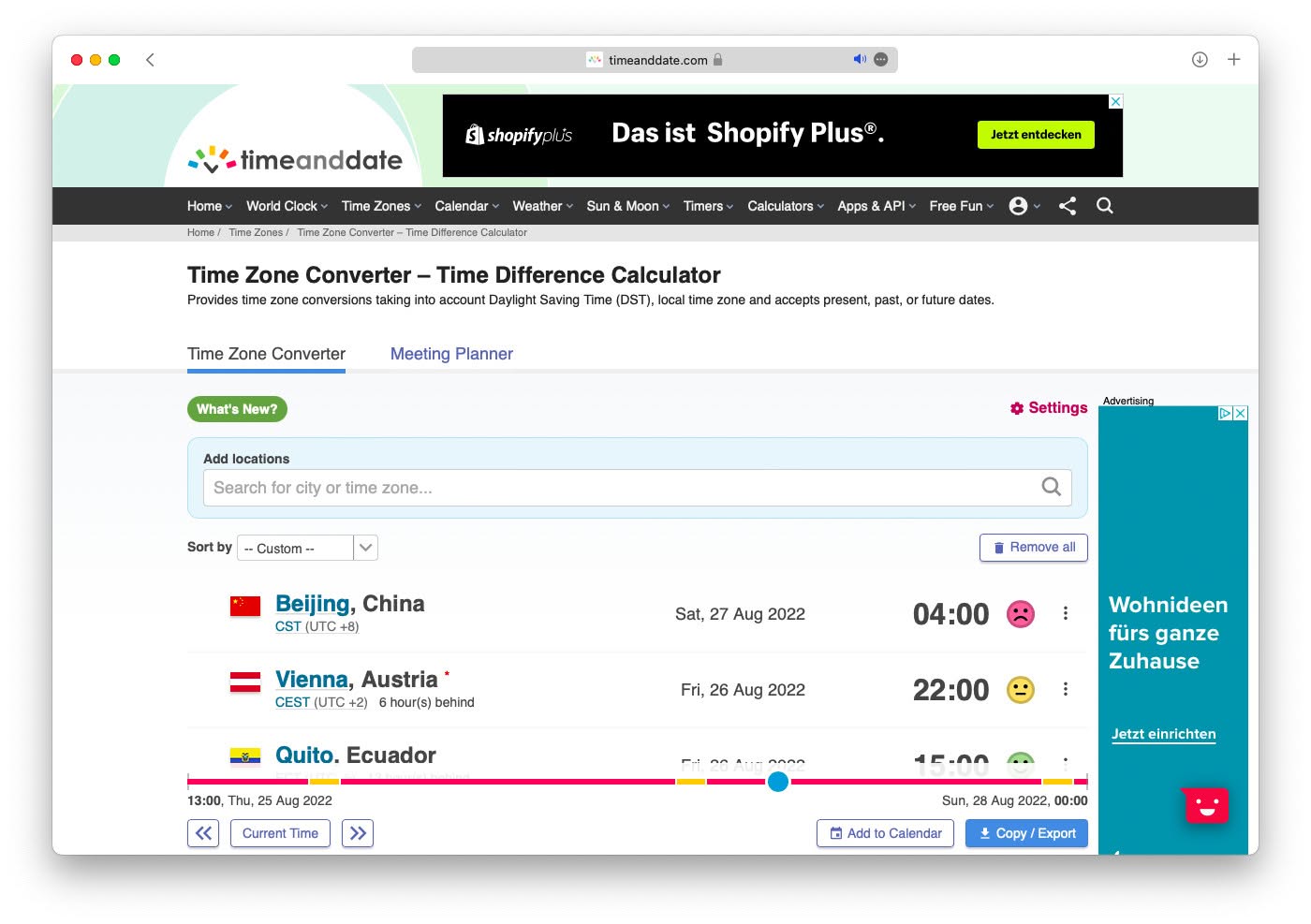 Timeanddate.com Time Zone Converter 2022-08-26