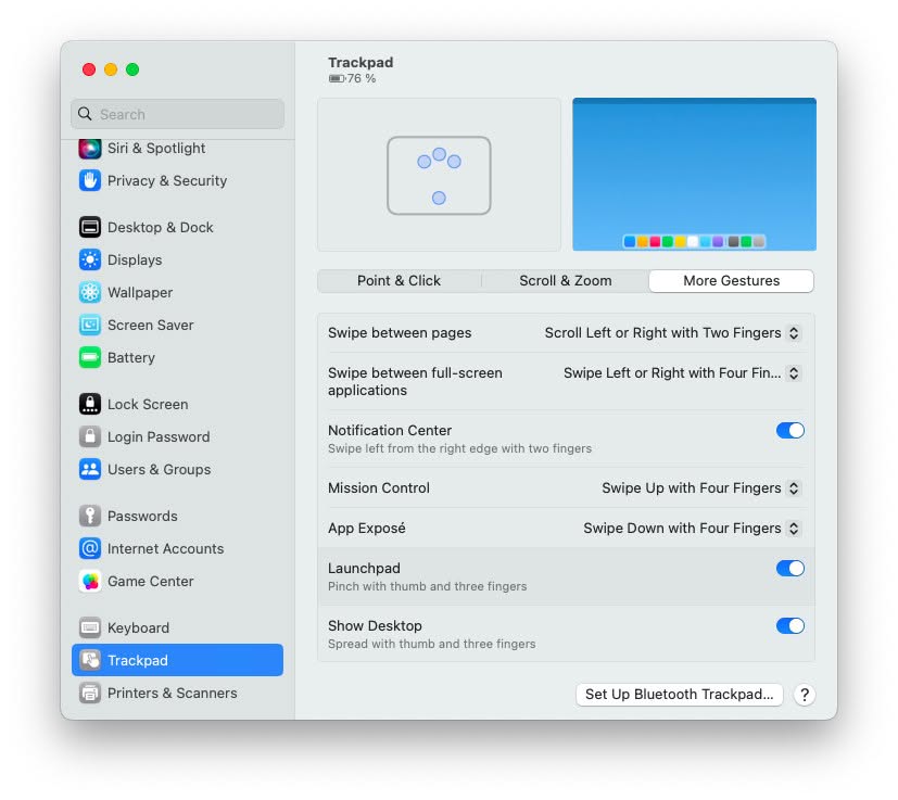 Enable opening Launchpad on a Mac with a trackpad gesture