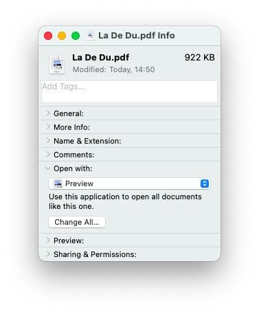 Click “Change All…” to make Preview the default for PDF files on a Mac