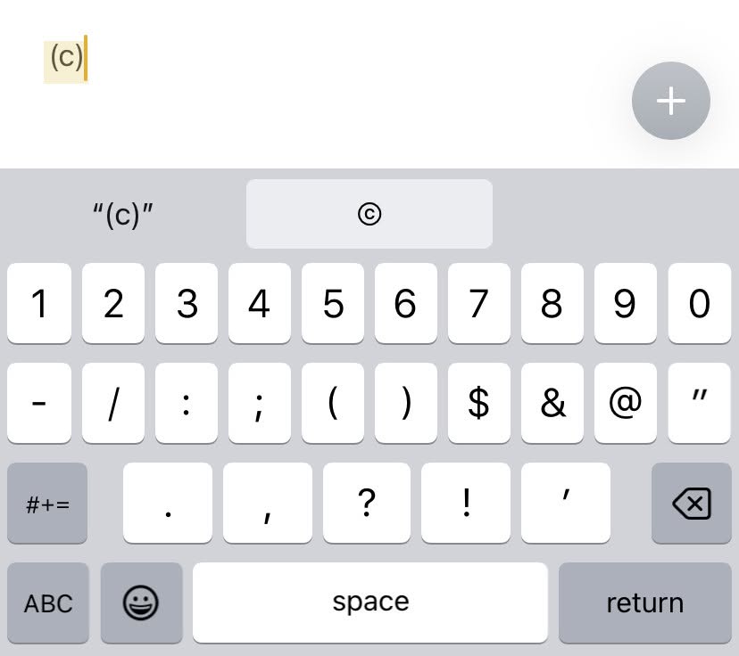Enter the copyright symbol on the iPhone keyboard using text replacement