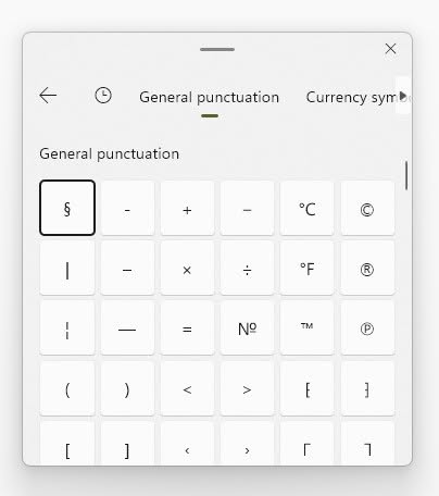 Enter the paragraph symbol using the Windows emoji pane