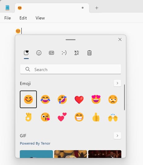 The Windows 11 emoji panel