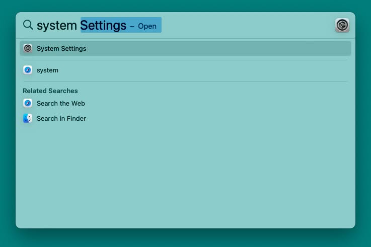 Open macOS System Settings using Spotlight
