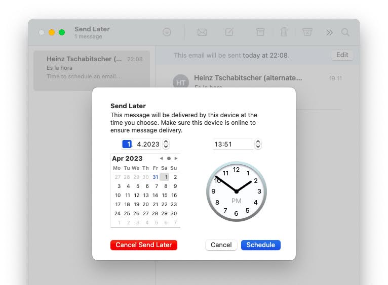 Change or cancel scheduled delivery for an email message in Apple Mail for Mac