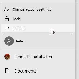 Cllck “Sign out” to log off Windows 10