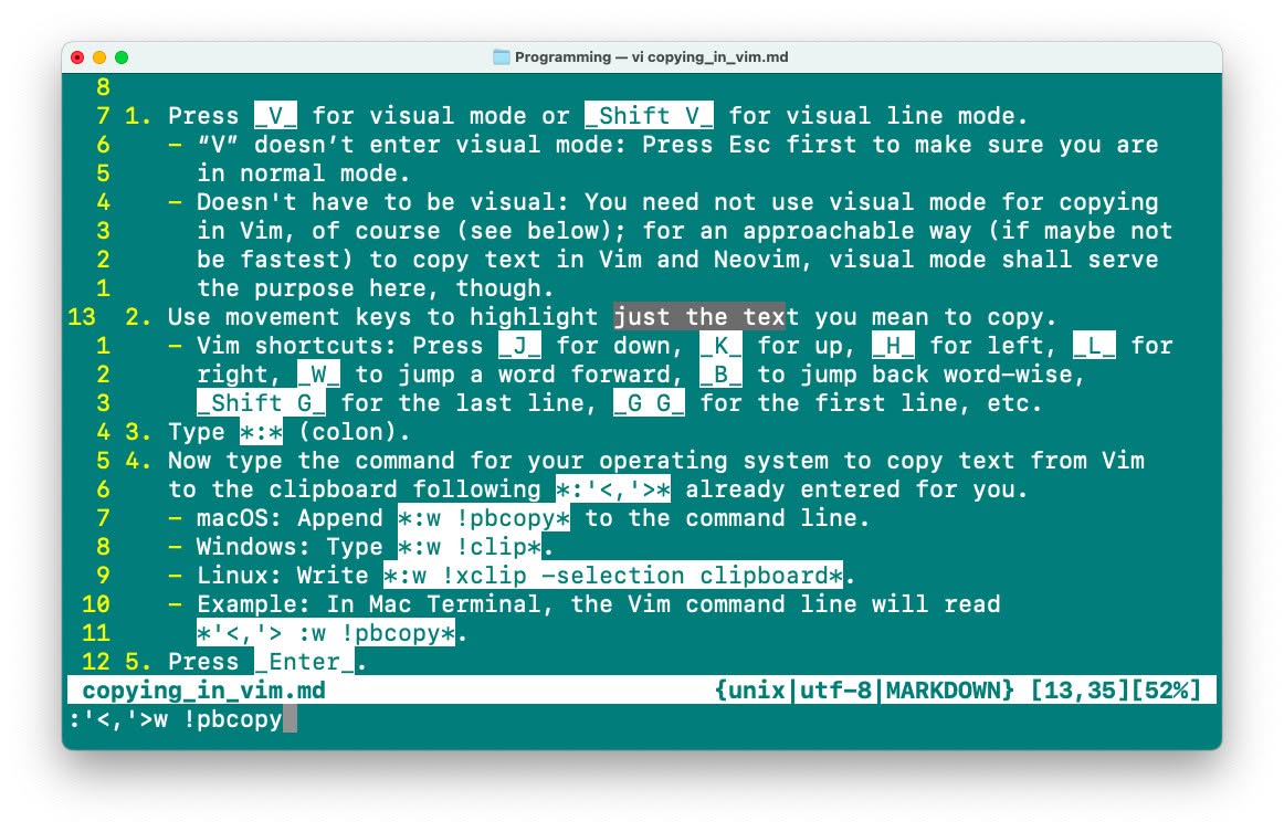 Copy text from Vim to the Mac clipboard
