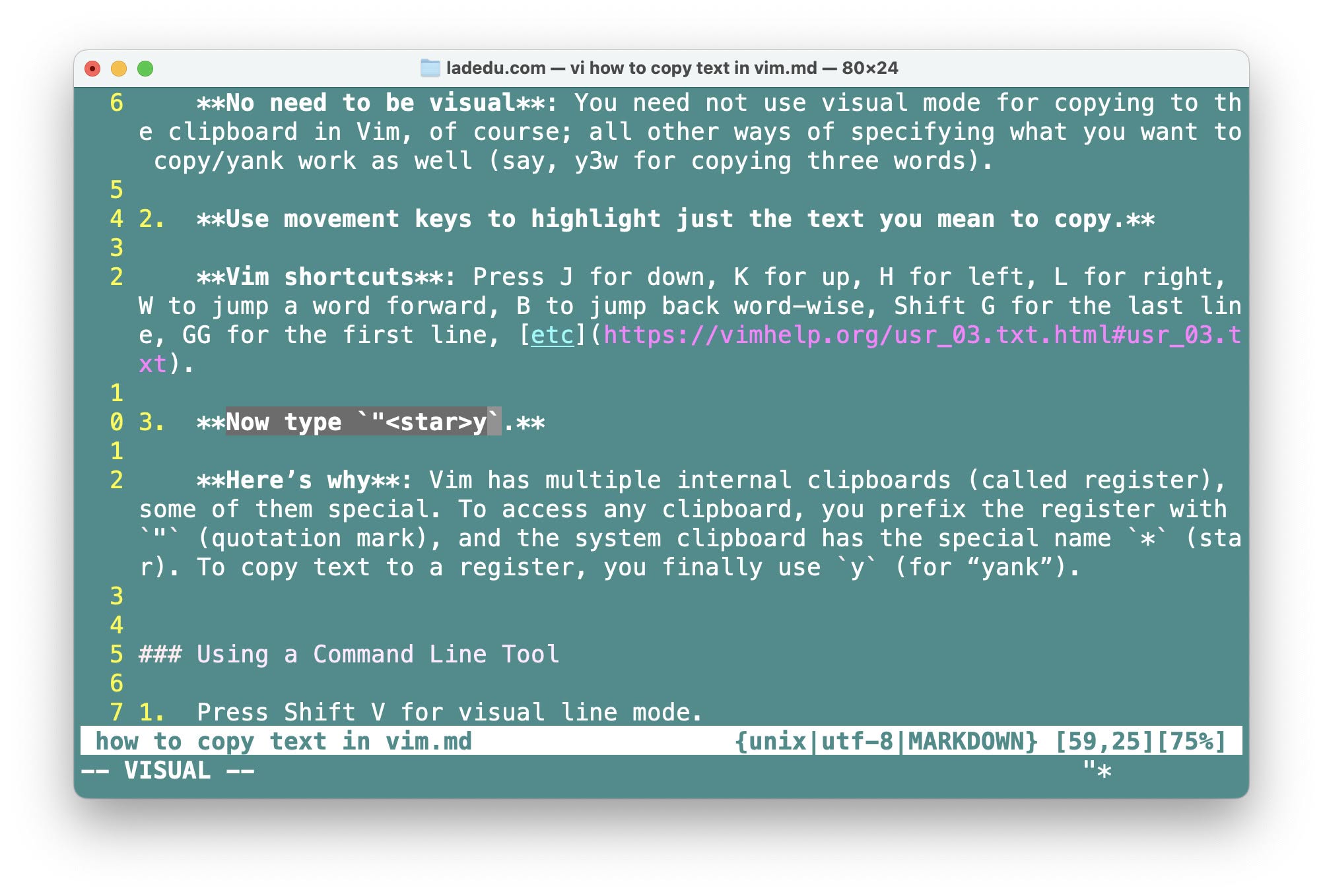 Copy text to the system clipboard using the Vim clipboard register