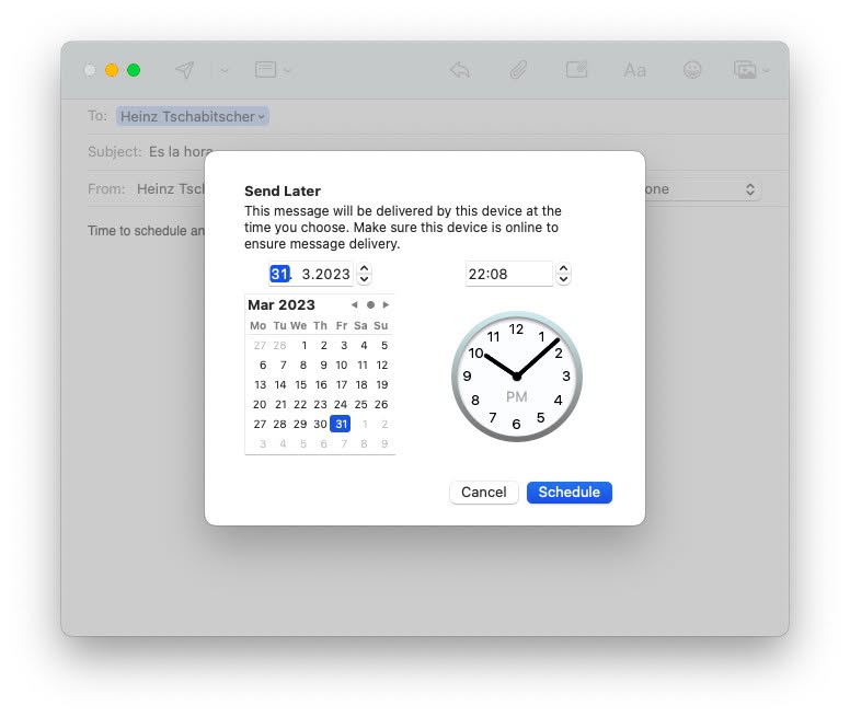 Schedule an email in Apple Mail on a Mac for later delivery