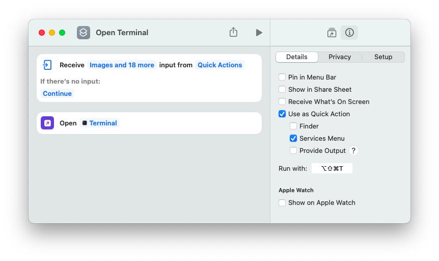 Add a keyboard shortcut to your Mac for opening Terminal
