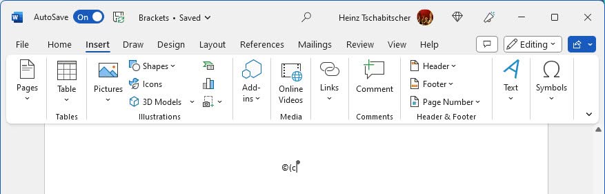 Insert a copyright sign using Word for Windows