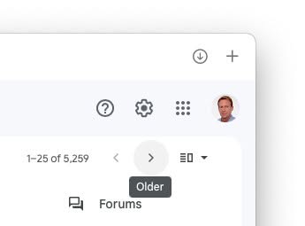 Click “Older” to go to the next page of emails in Gmail