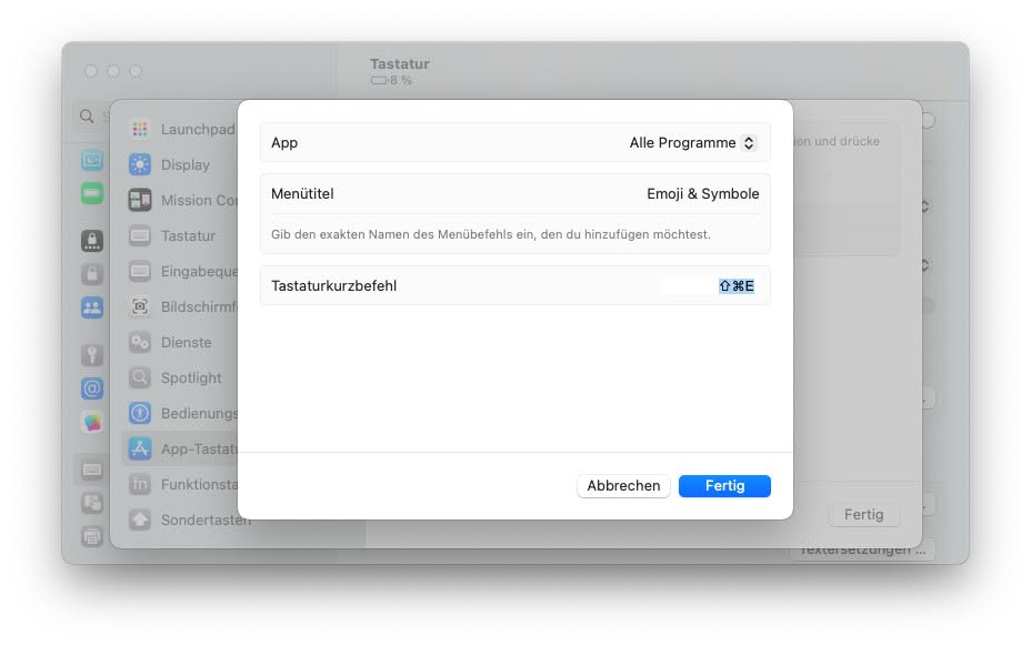 Die Tastenkombination für Emoji am Mac ändern