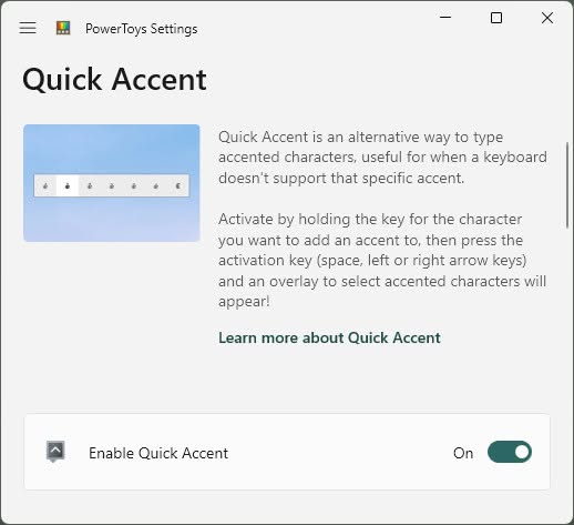 Enable Quick Accent in Microsoft PowerToys for Windows