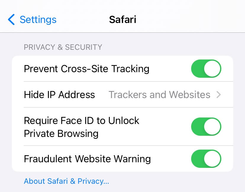 Enable fraudulent website warnings in Safari for iOS