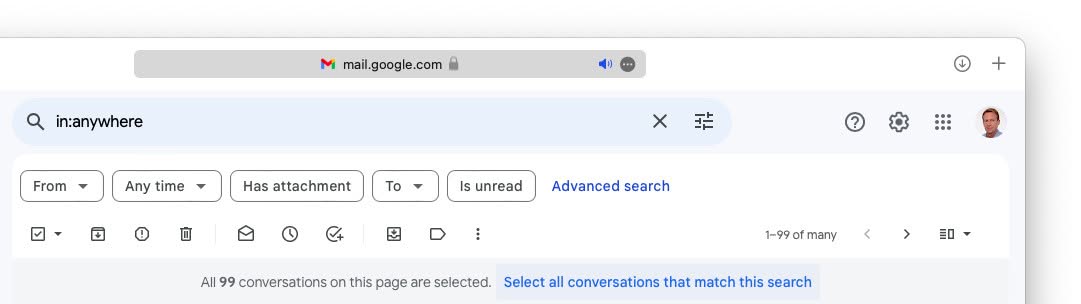 Select absolutely all mail in Gmail