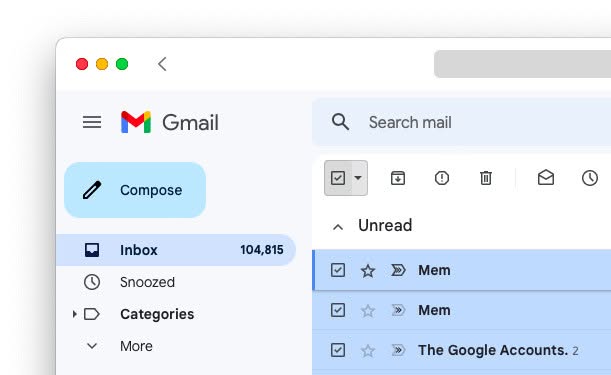 Select unread emails visible in the Gmail Inbox