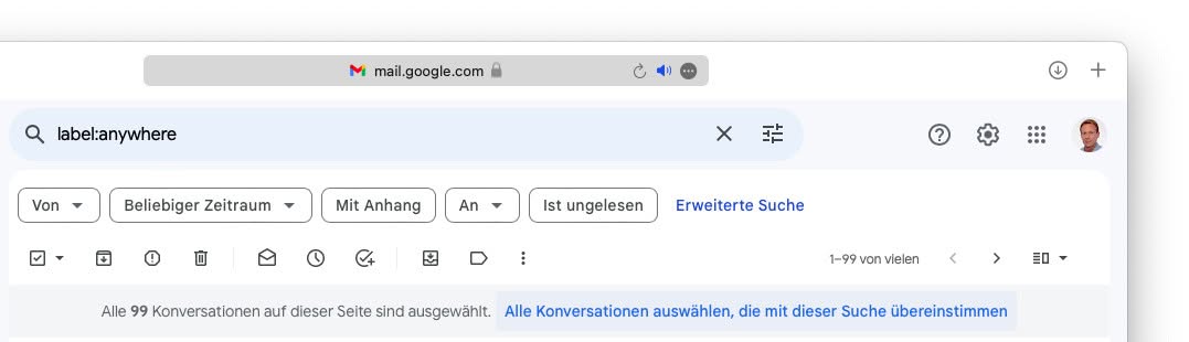 So können Sie in Gmail (wirklich) alle Mails auswählen
