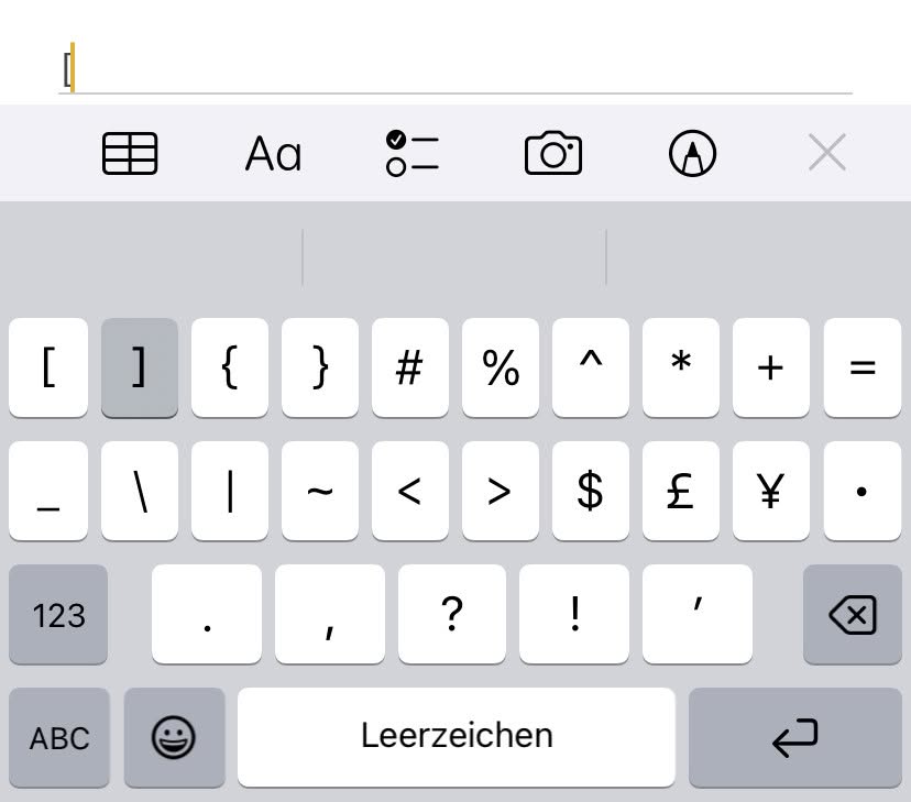 So können Sie mit der iPhone-Tastatur eckige Klammern einfügen