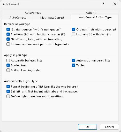 The place to disable AutoFormat option in Outlook