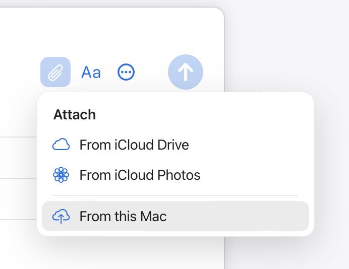 Attaching a file from the local computer in iCloud Mail