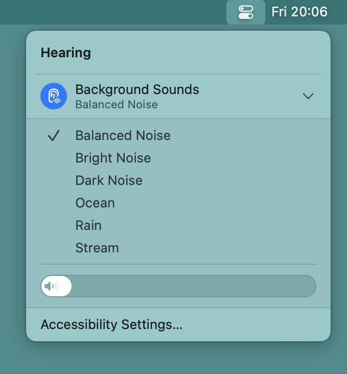 Controlling Mac white noise using Control Center