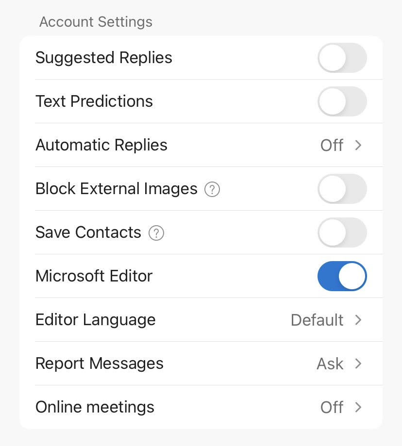 Disable Suggested Replies and Text Predictions in Outlook for iOS
