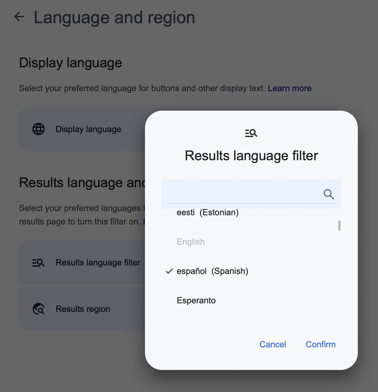 Change the languages for your Google search results