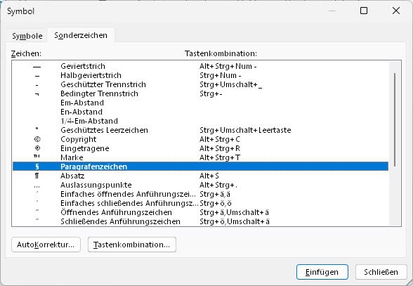 Das Paragraphenzeichen über das Ribbon in Word für Windows einfügen