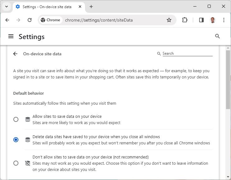 Set up Google Chrome to delete local data automatically when you close it