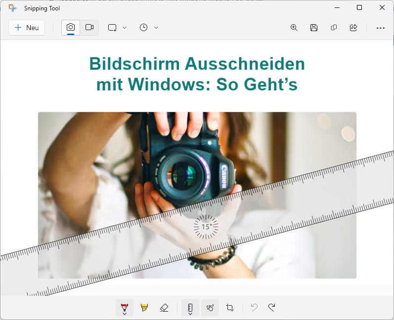 So können Sie das Lineal im Windows Snipping Tool drehen