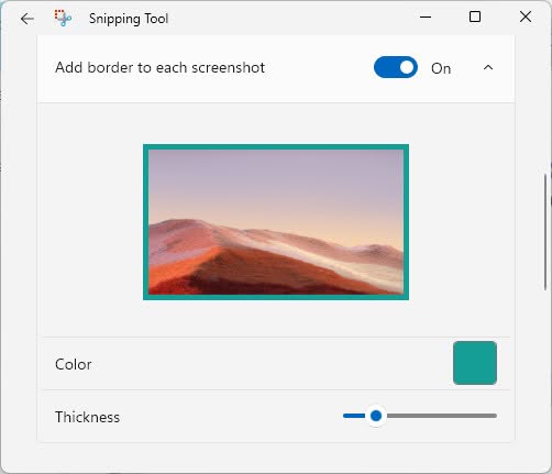 Add a border to screeenshots in Windows Snipping Tool