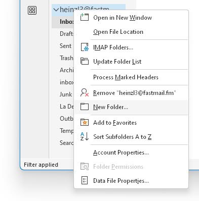 Click on the folder where you want to add a new one with the right mouse button