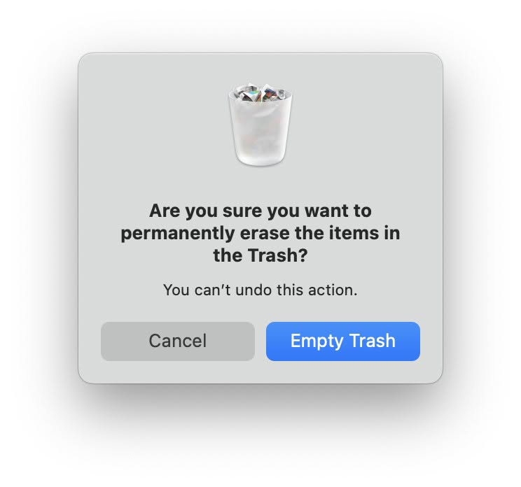 Confirm emptying the Trash on a Mac