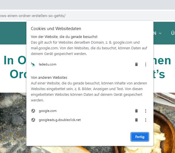 In Google Chrome Cookies für eine einzelne Seite löschen