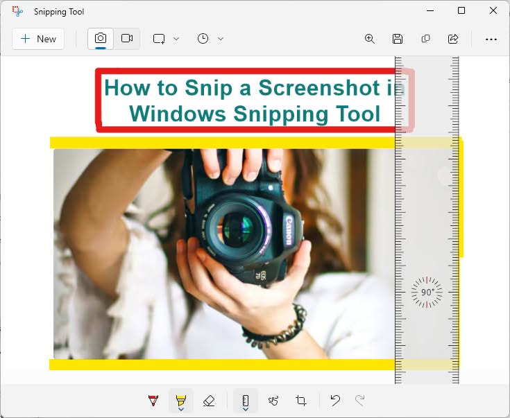 Rotate the ruler to draw the vertical lines for highlighting boxes in Snipping Tool